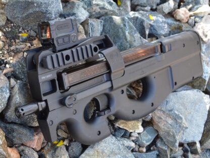 HBI FN P90 PS90 HOLOSUN AEMS OPTIC MOUNT, INSTALLED, ANGRY RECTANGLE